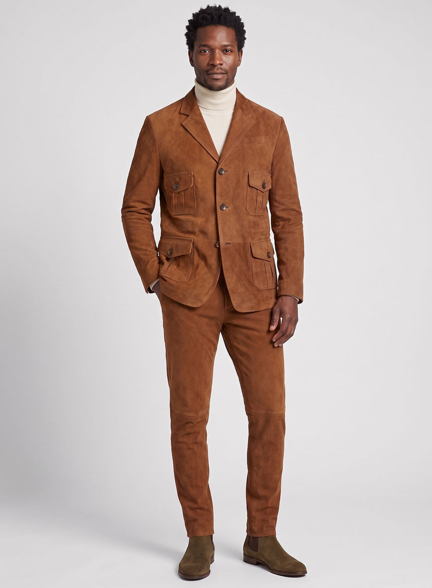Caramel Brown Suede Leather Suit - #712 - StudioSuits
