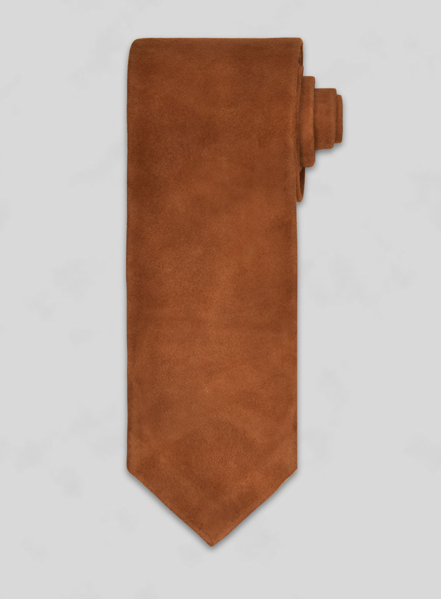 Caramel Brown Suede Leather Tie - StudioSuits