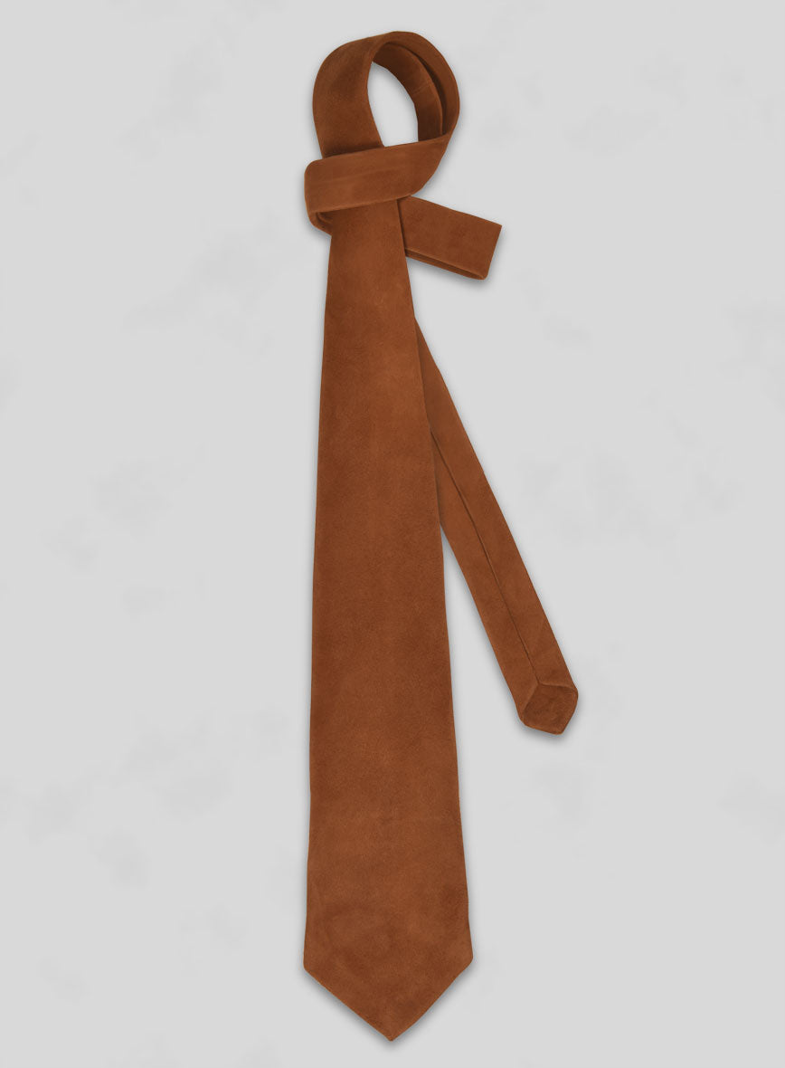 Caramel Brown Suede Leather Tie - StudioSuits