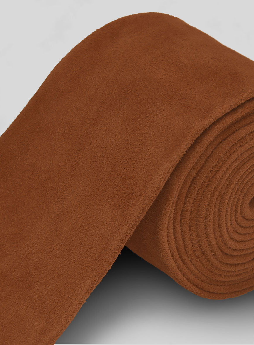 Caramel Brown Suede Leather Tie - StudioSuits