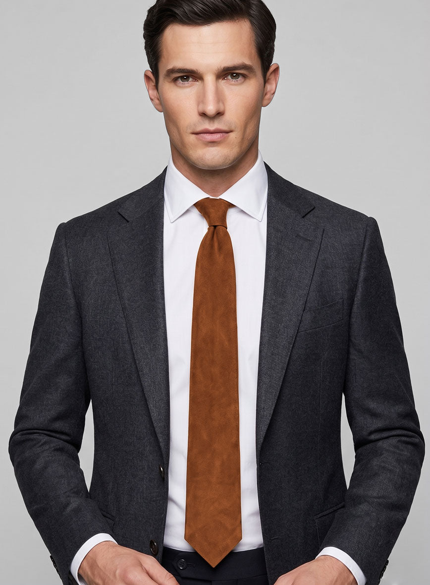 Caramel Brown Suede Leather Tie - StudioSuits