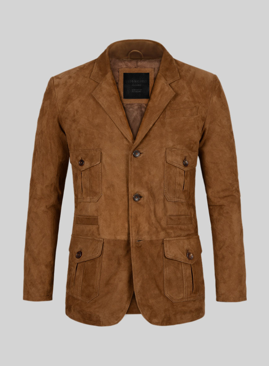 Soft Caramel Brown Suede Leather Blazer - #712 - StudioSuits