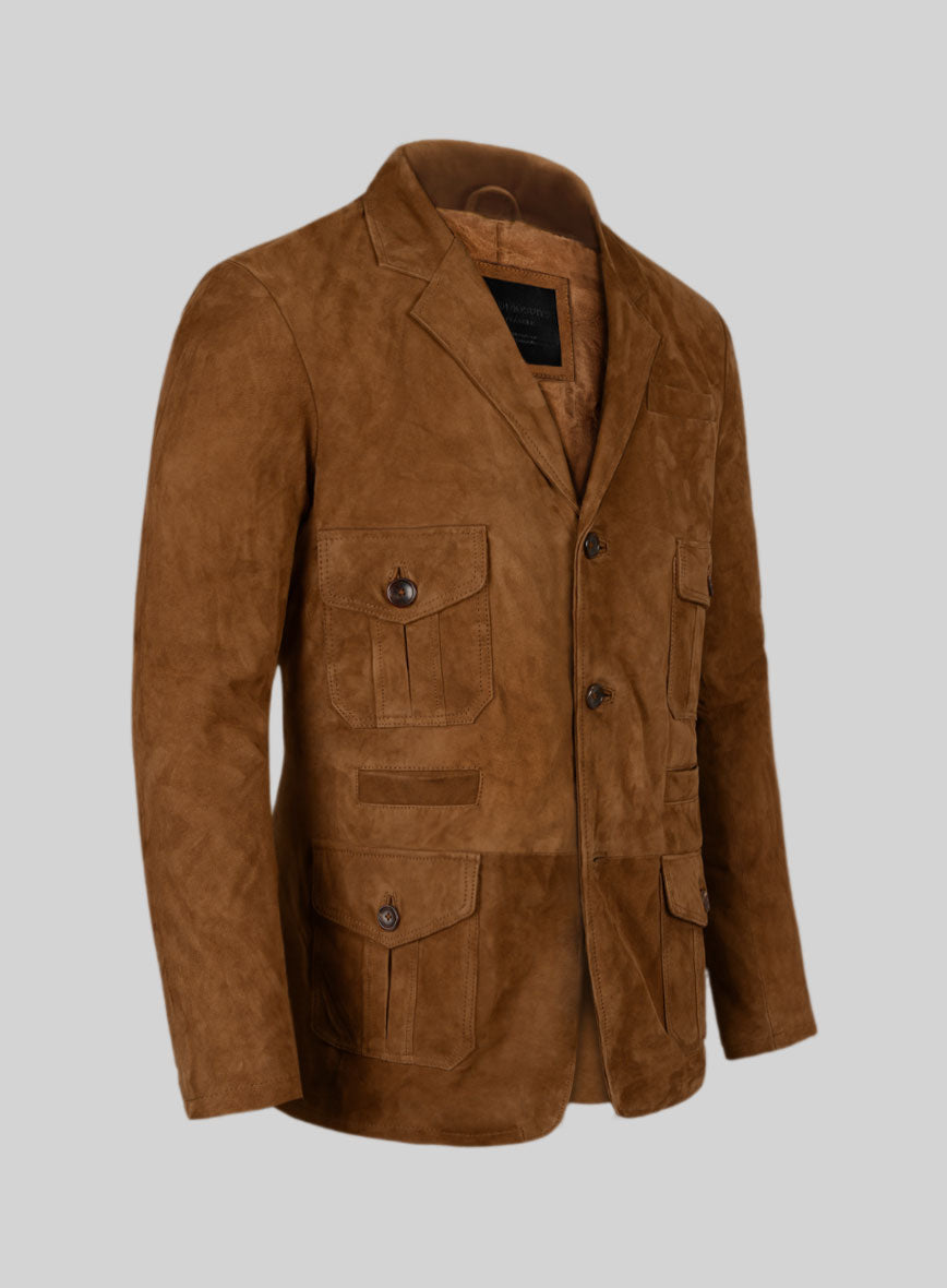 Soft Caramel Brown Suede Leather Blazer - #712 - StudioSuits