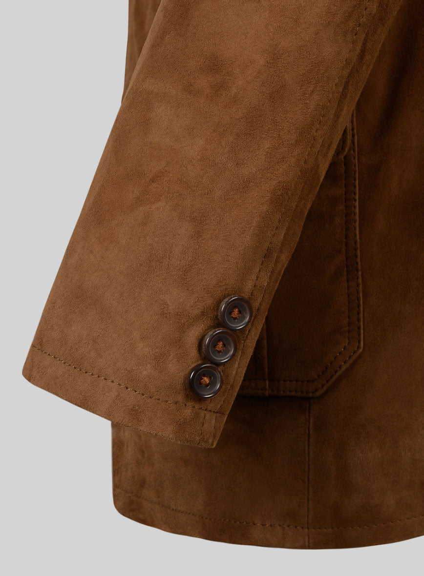 Soft Caramel Brown Suede Leather Blazer - #712 - StudioSuits