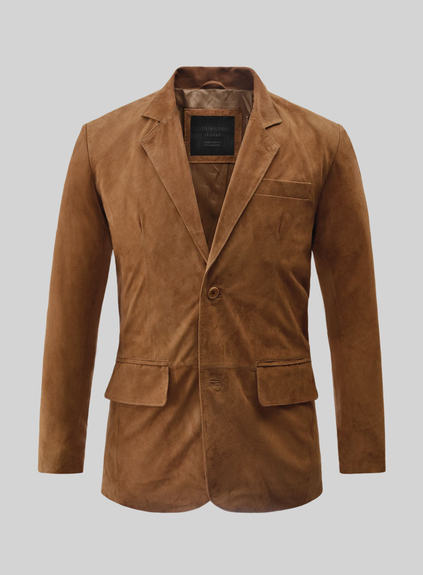 Caramel Brown Suede Leather Blazer - StudioSuits
