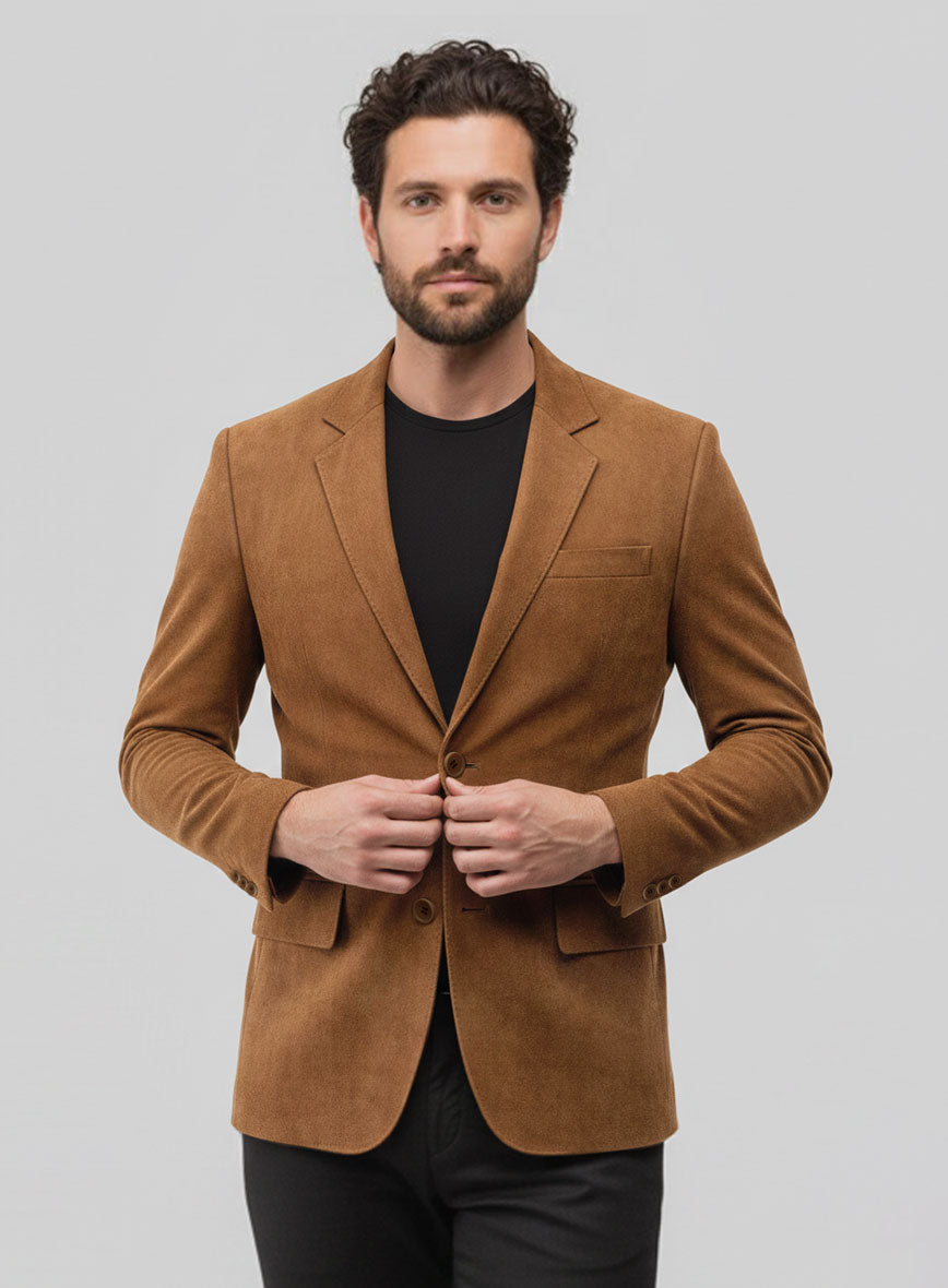 Caramel Brown Suede Leather Blazer - StudioSuits