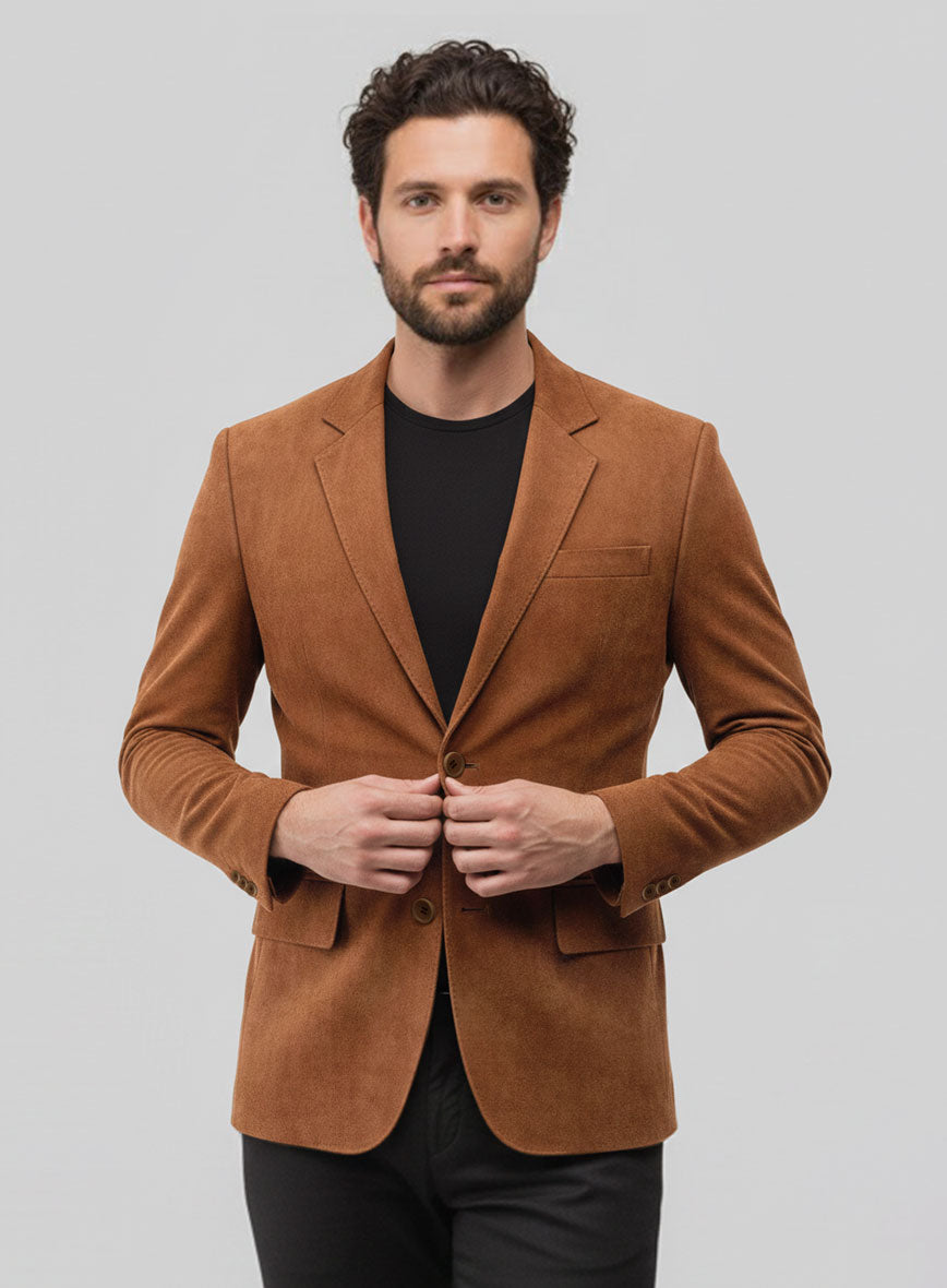 Caramel Brown Suede Leather Blazer - StudioSuits