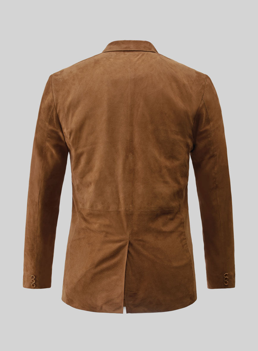 Caramel Brown Suede Leather Blazer - StudioSuits