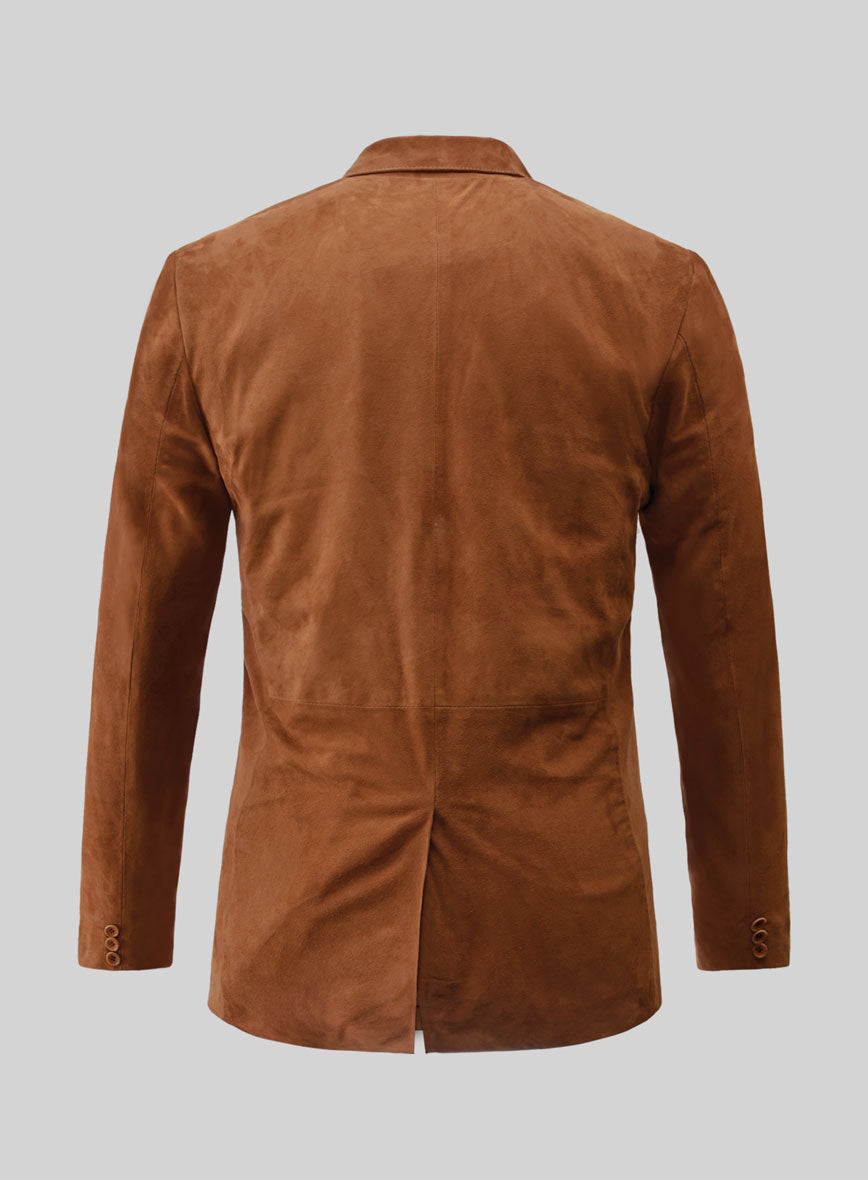Caramel Brown Suede Leather Blazer - StudioSuits