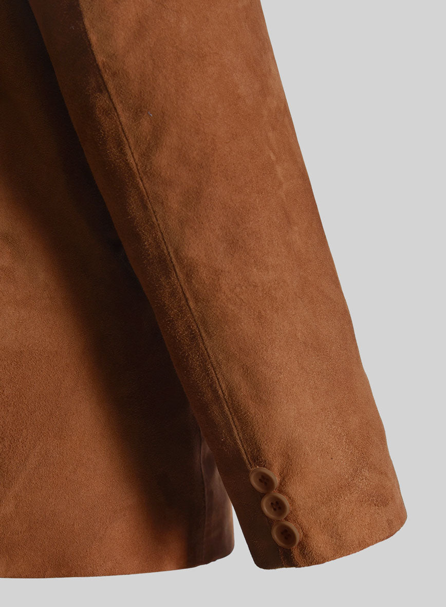 Caramel Brown Suede Leather Blazer - StudioSuits
