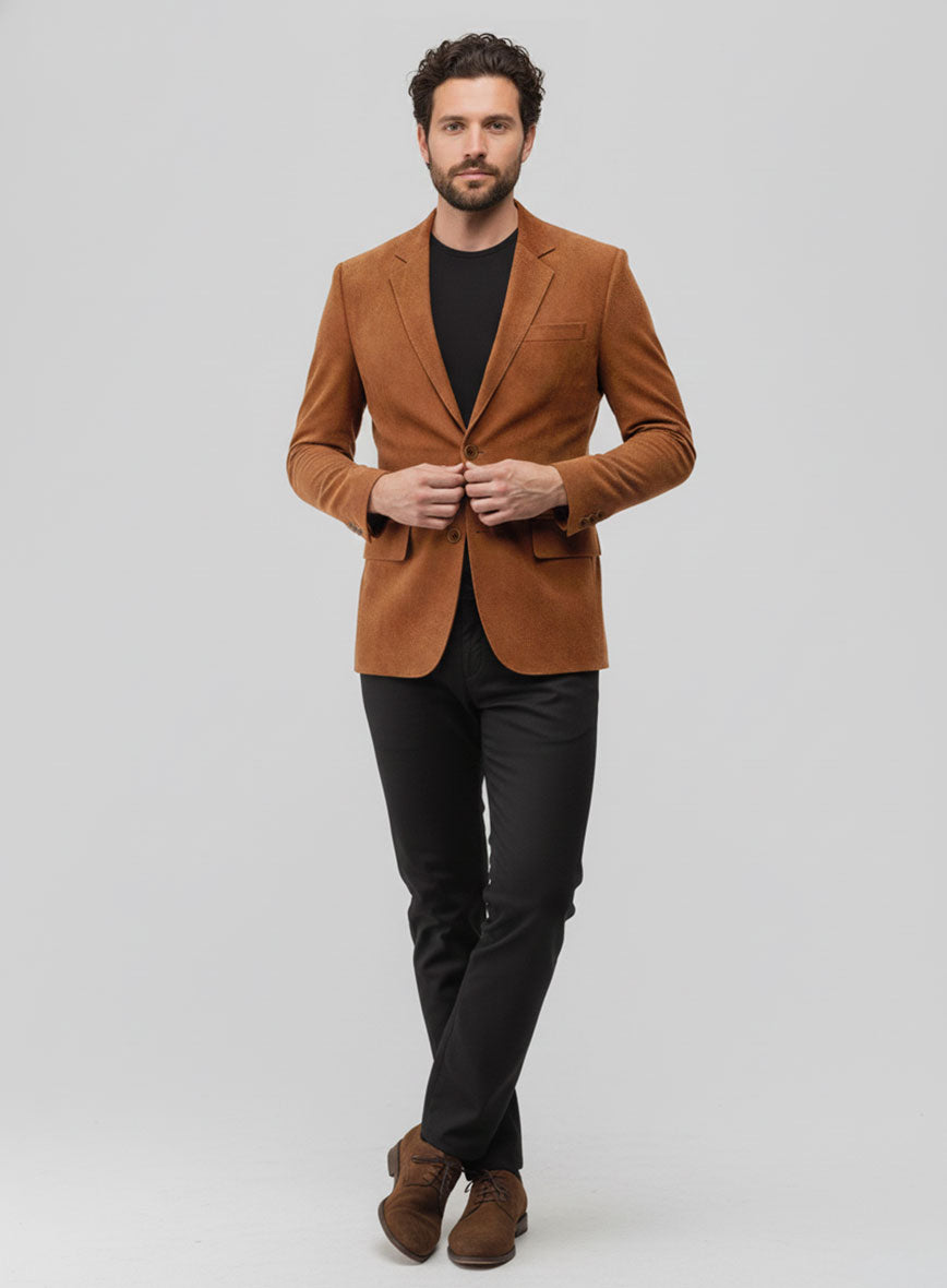 Caramel Brown Suede Leather Blazer - StudioSuits