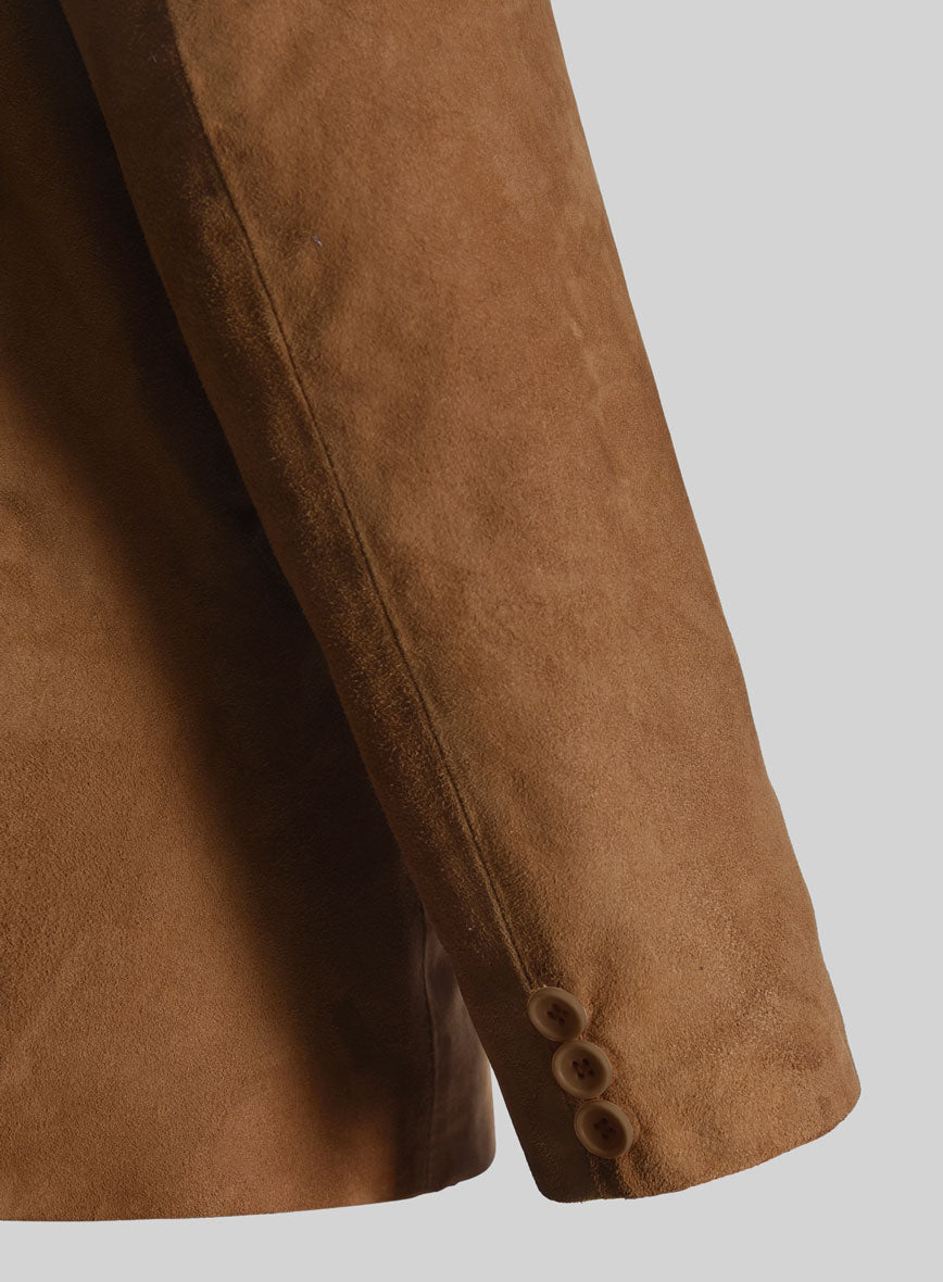 Caramel Brown Suede Leather Blazer - StudioSuits