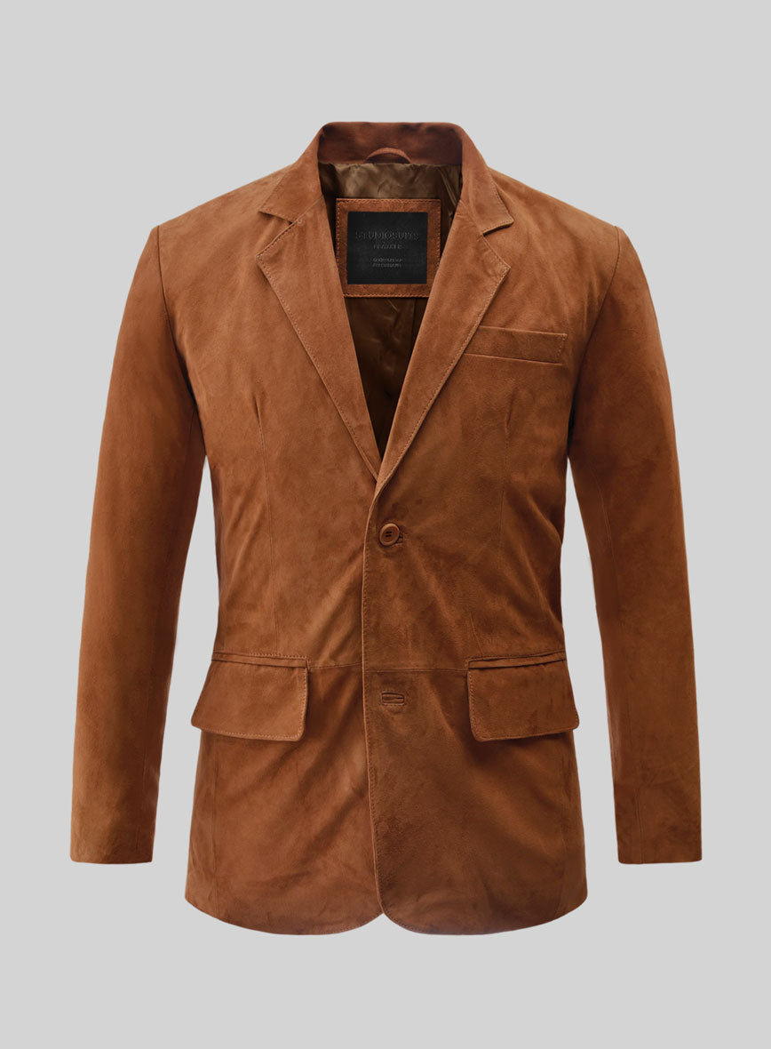 Caramel Brown Suede Leather Blazer - StudioSuits