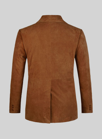 Caramel Brown Suede Leather Pea Coat - StudioSuits