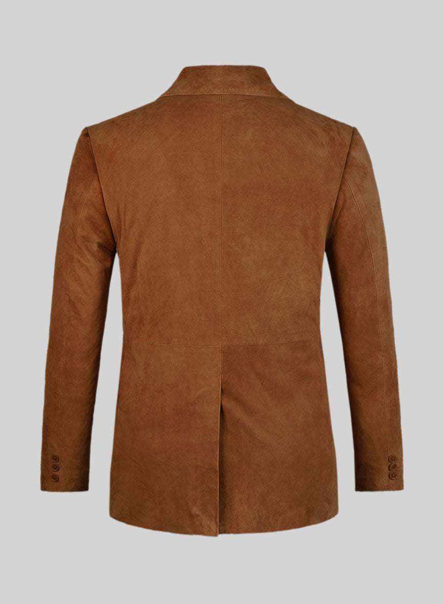 Caramel Brown Suede Leather Pea Coat - StudioSuits