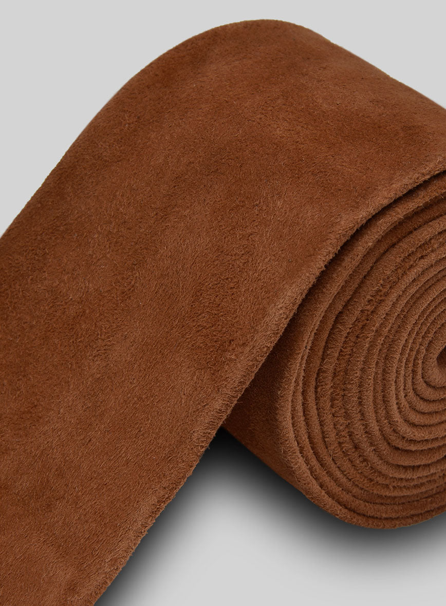 Caramel Brown Suede Leather Tie - StudioSuits