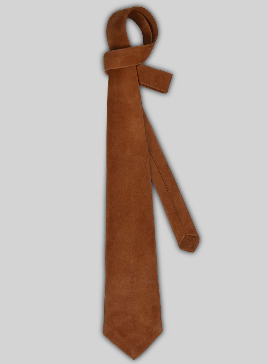 Caramel Brown Suede Leather Tie - StudioSuits