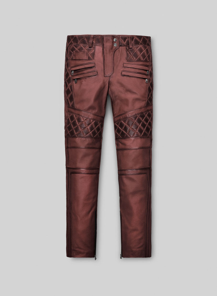 Women's Celestine Burnt Maroon Leather Pants - StudioSuits