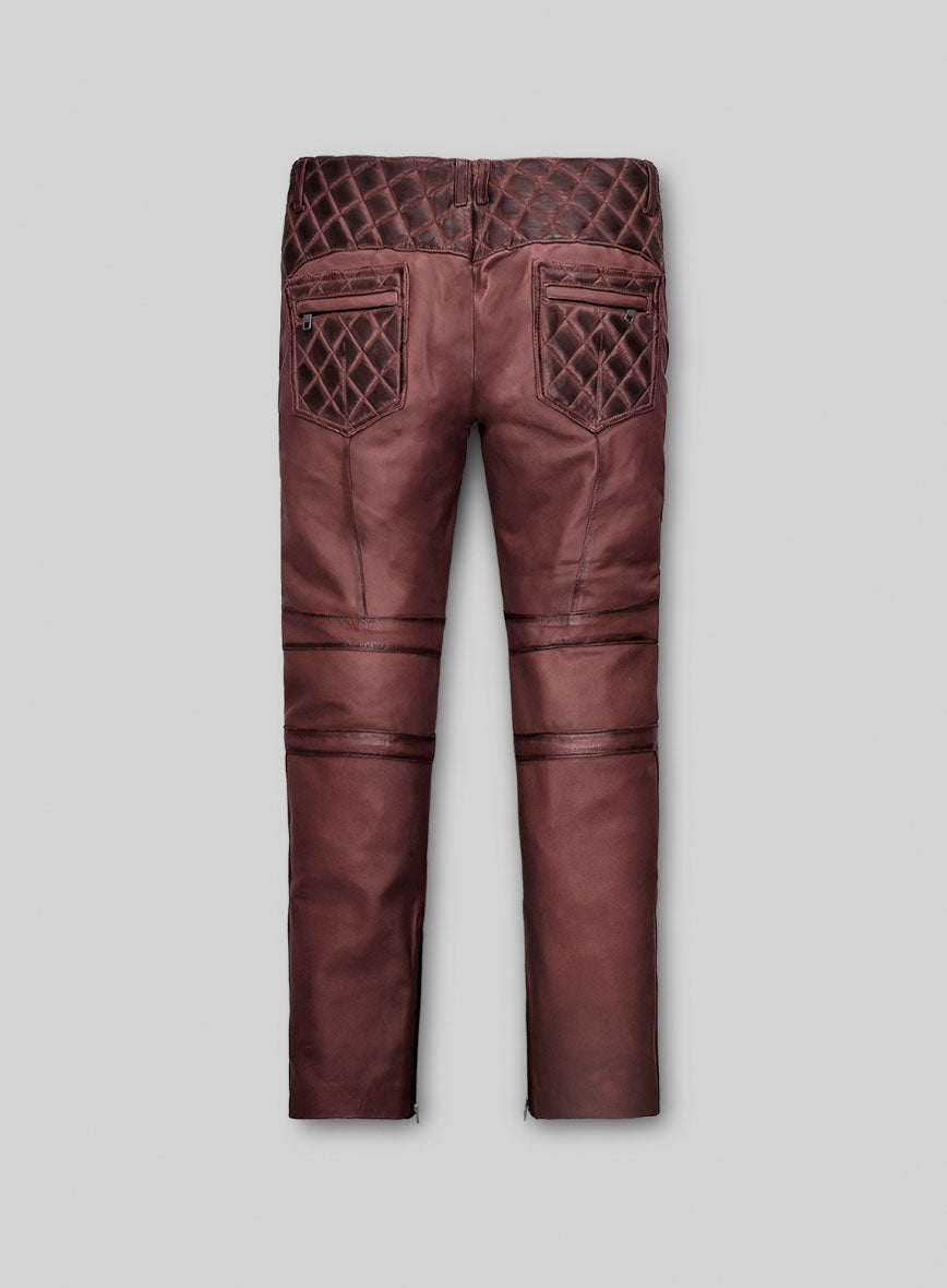 Women's Celestine Burnt Maroon Leather Pants - StudioSuits