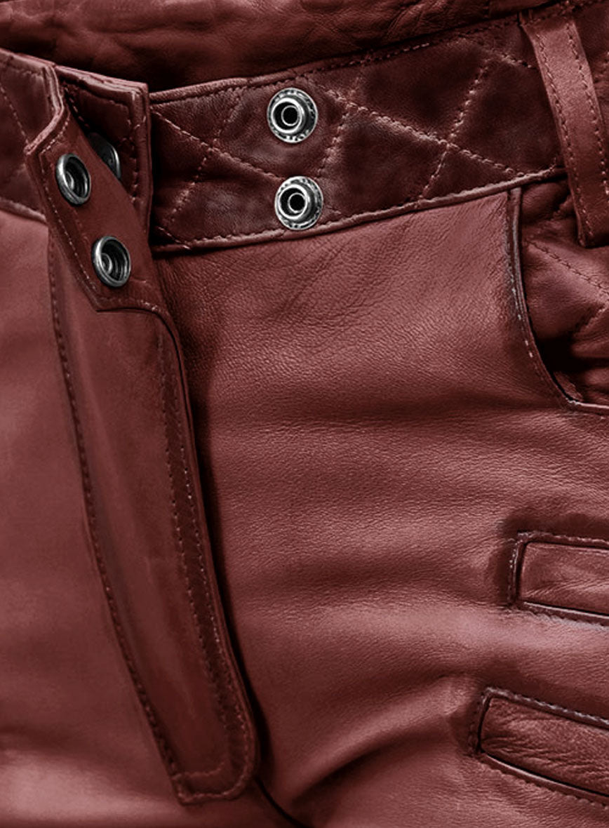 Women's Celestine Burnt Maroon Leather Pants - StudioSuits