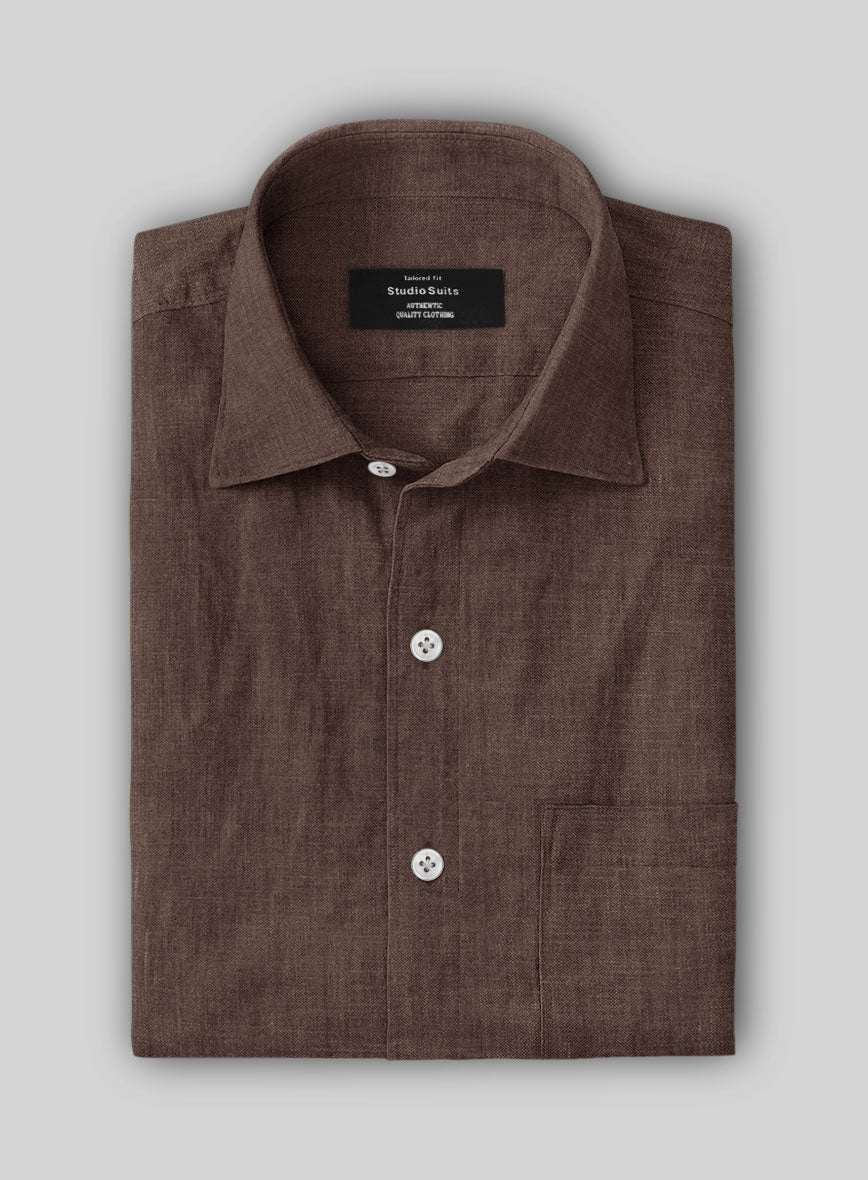 Cedar Brown Pure Linen Shirt - StudioSuits