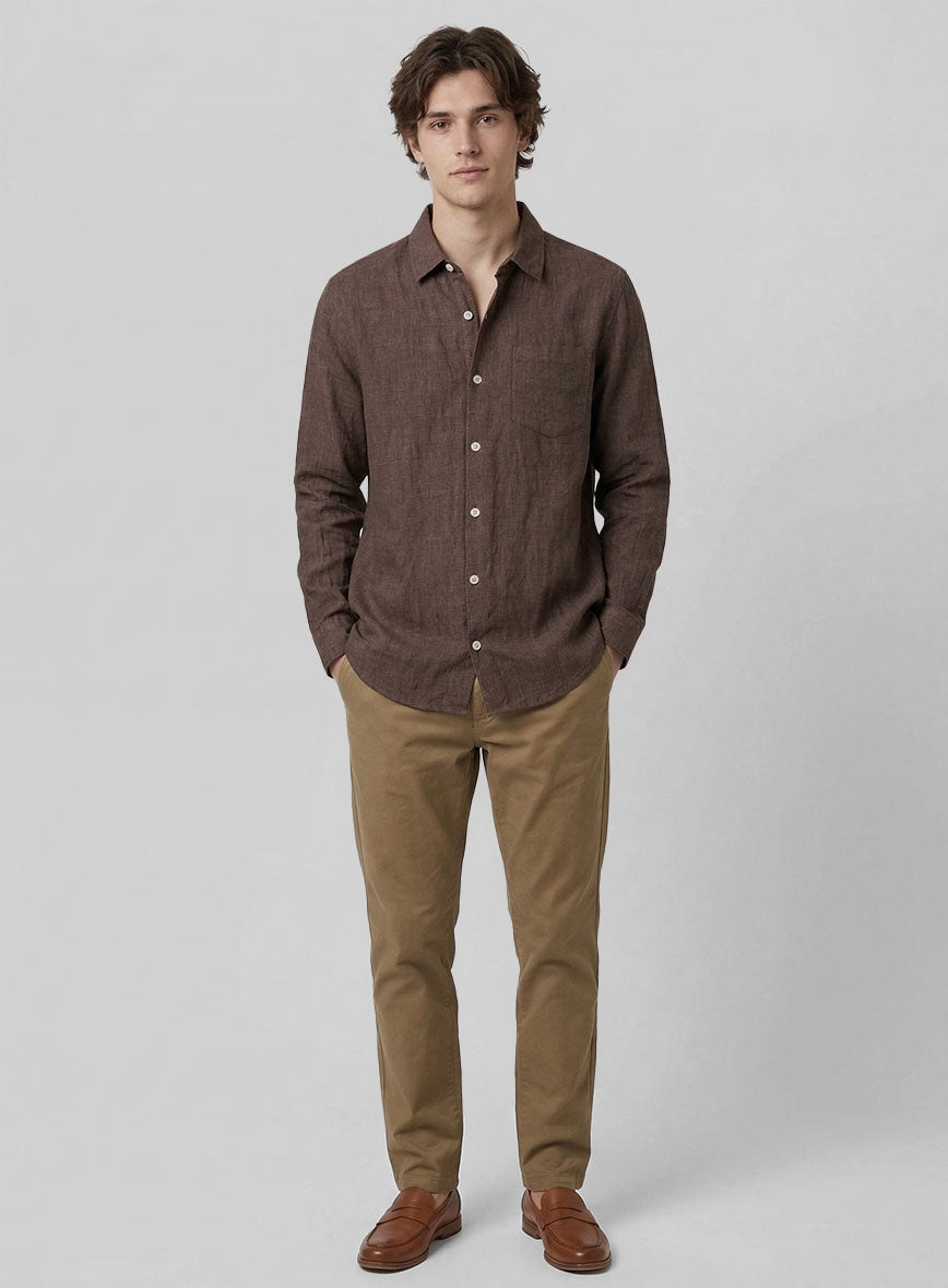Cedar Brown Pure Linen Shirt - StudioSuits