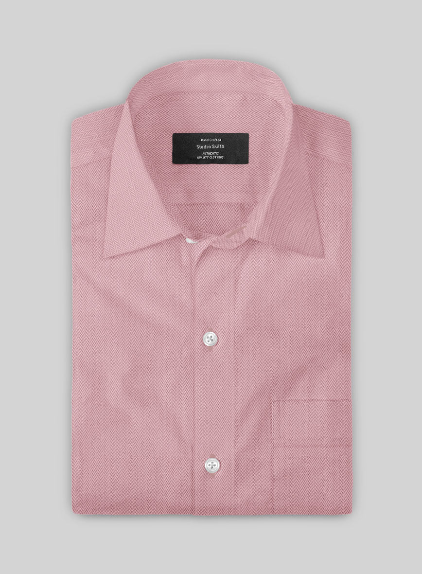 Cedillac Pink Herringbone Cotton Shirt - StudioSuits