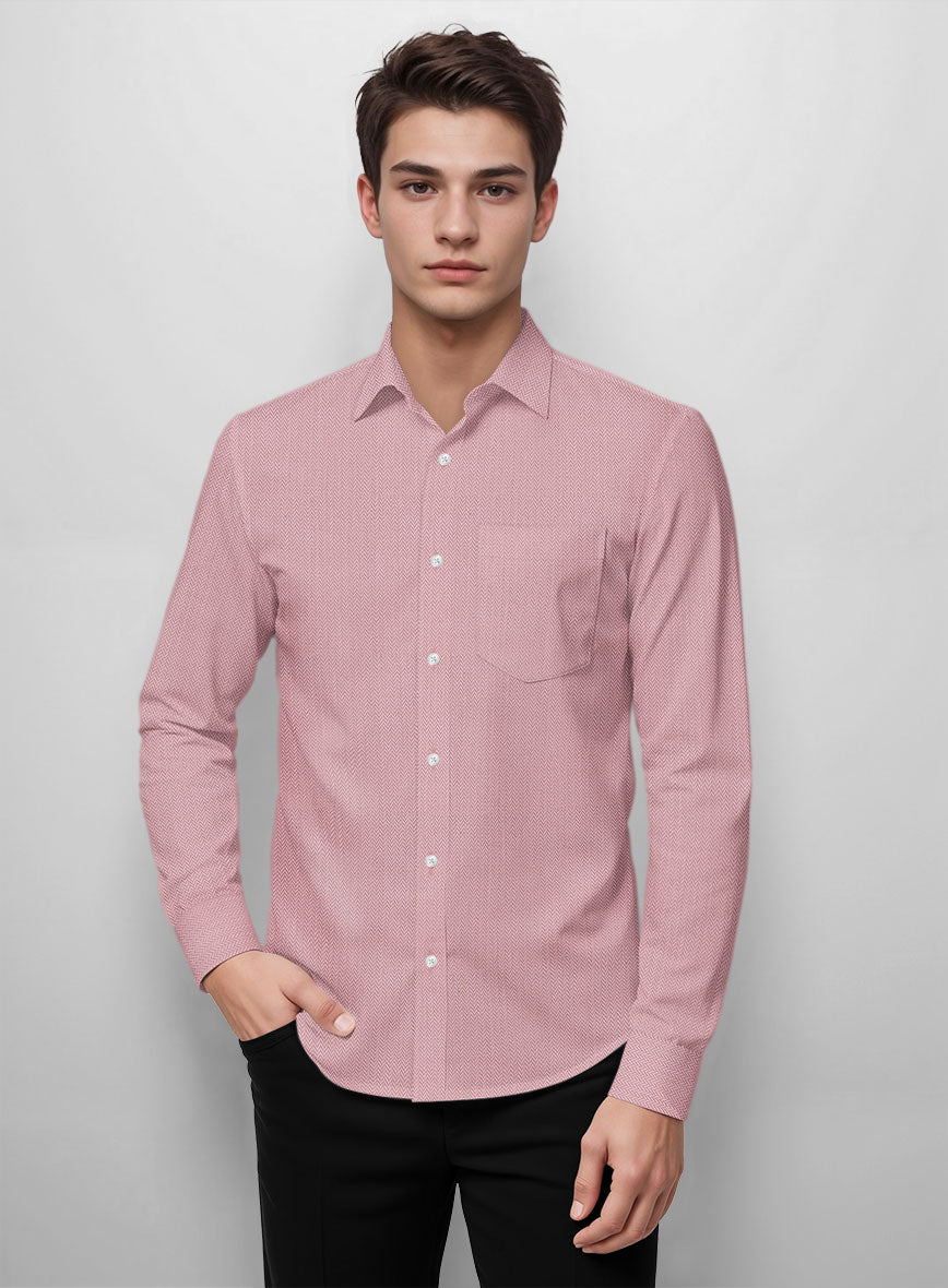 Cedillac Pink Herringbone Cotton Shirt - StudioSuits
