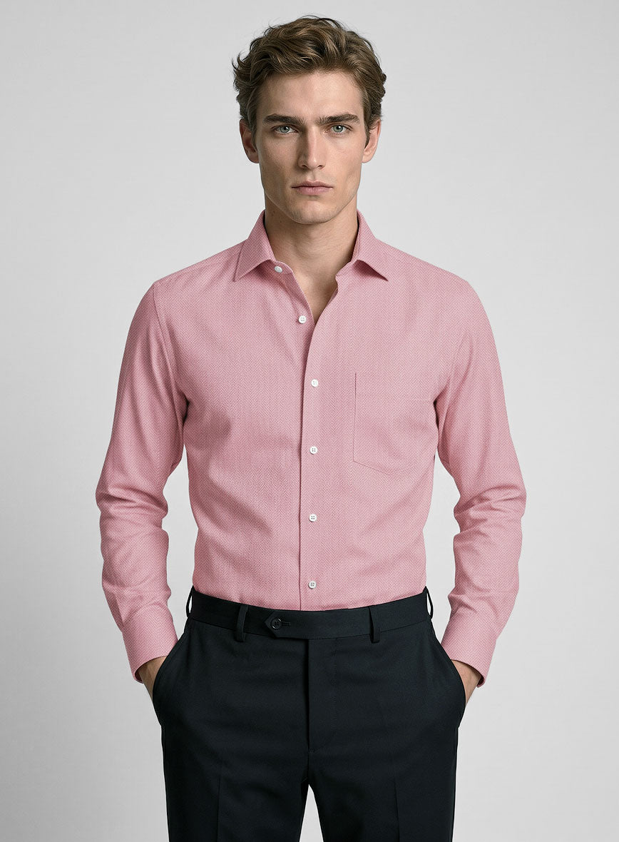 Cedillac Pink Herringbone Cotton Shirt - StudioSuits