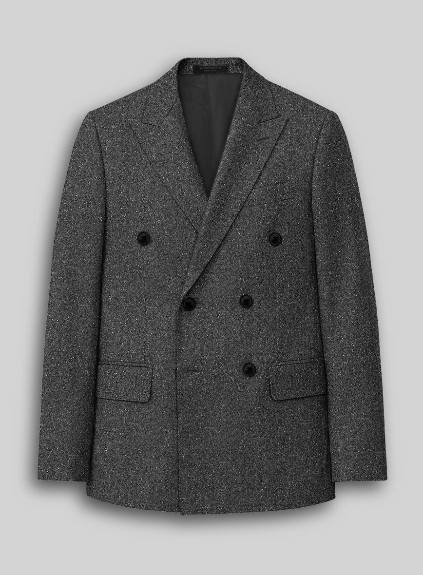 Charcoal Flecks Donegal Tweed Double Breasted Jacket - StudioSuits