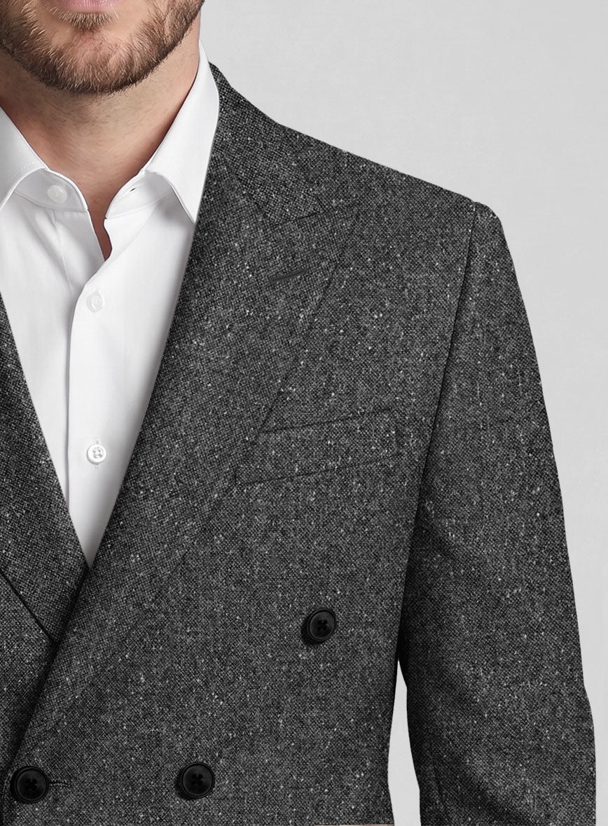 Charcoal Flecks Donegal Tweed Double Breasted Jacket - StudioSuits