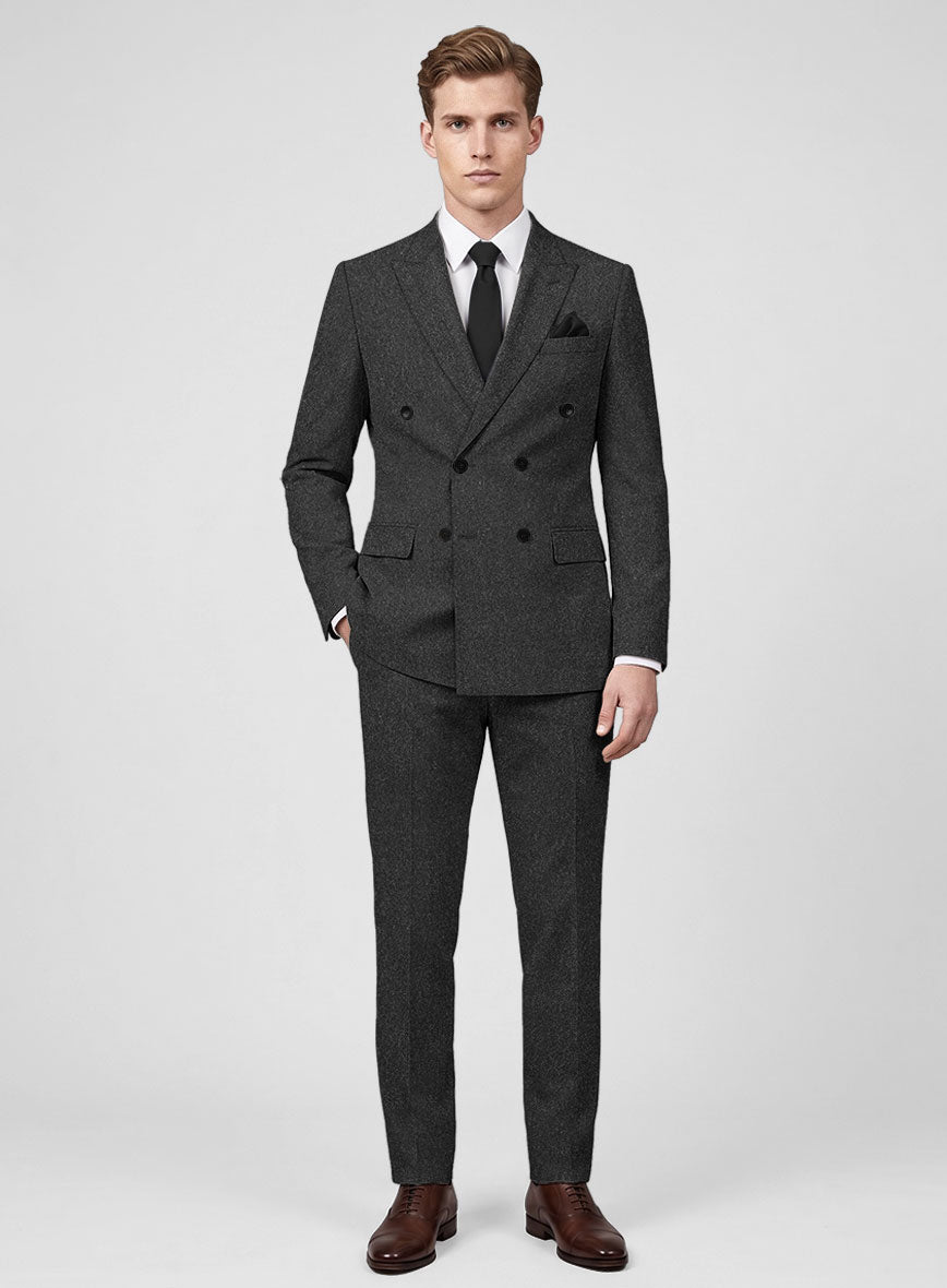 Charcoal Herringbone Tweed Double Breasted Suit - StudioSuits