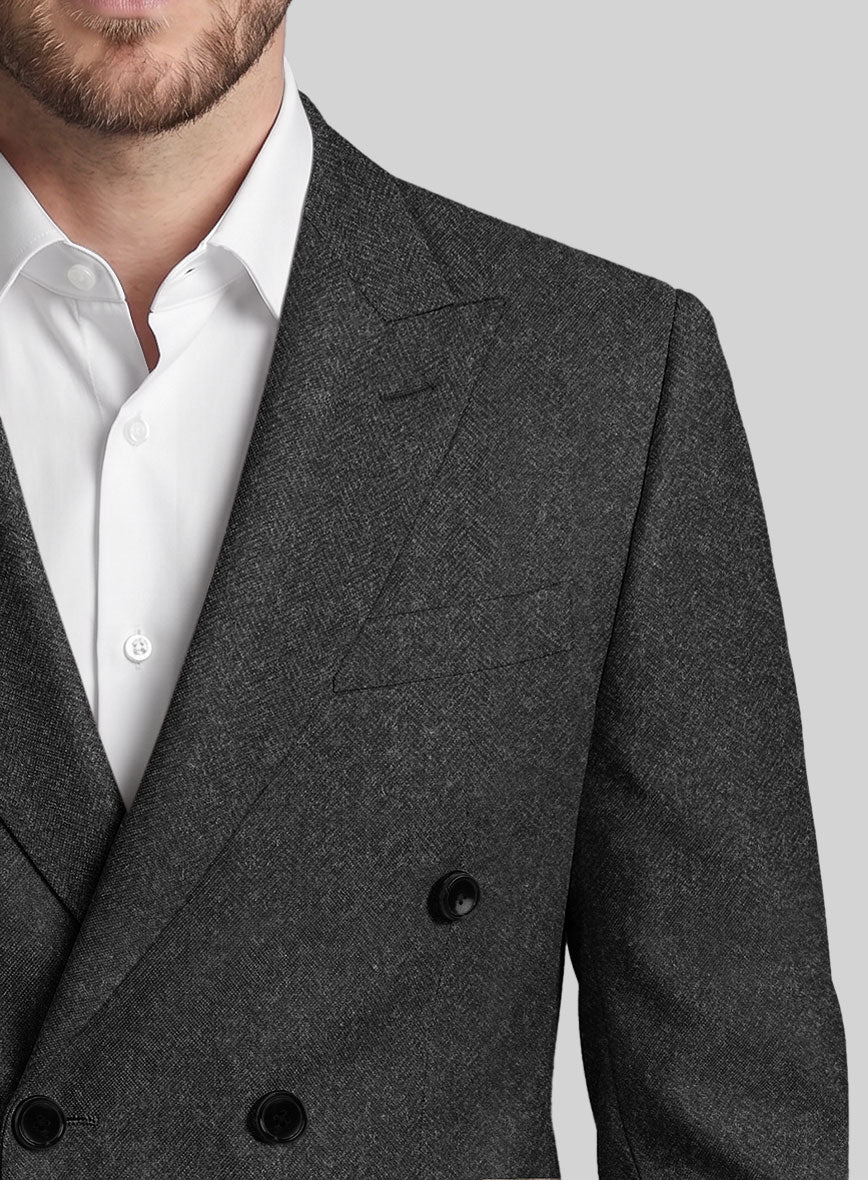 Charcoal Herringbone Tweed Double Breasted Suit - StudioSuits