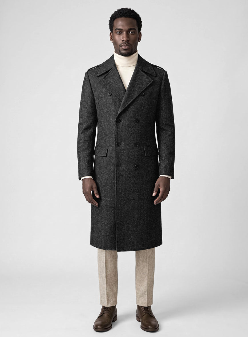 Charcoal Herringbone Tweed GQ Overcoat - StudioSuits