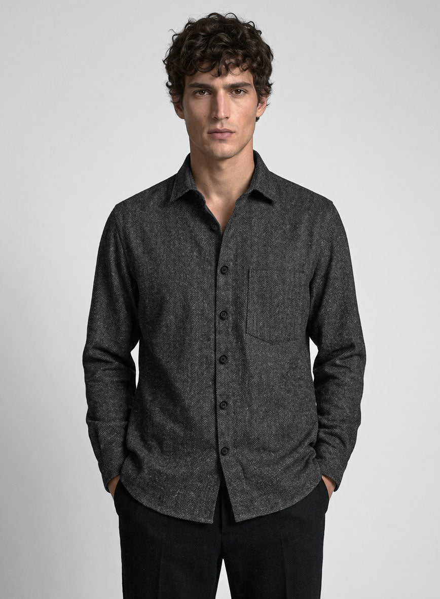 Charcoal Herringbone Tweed Shirt - StudioSuits