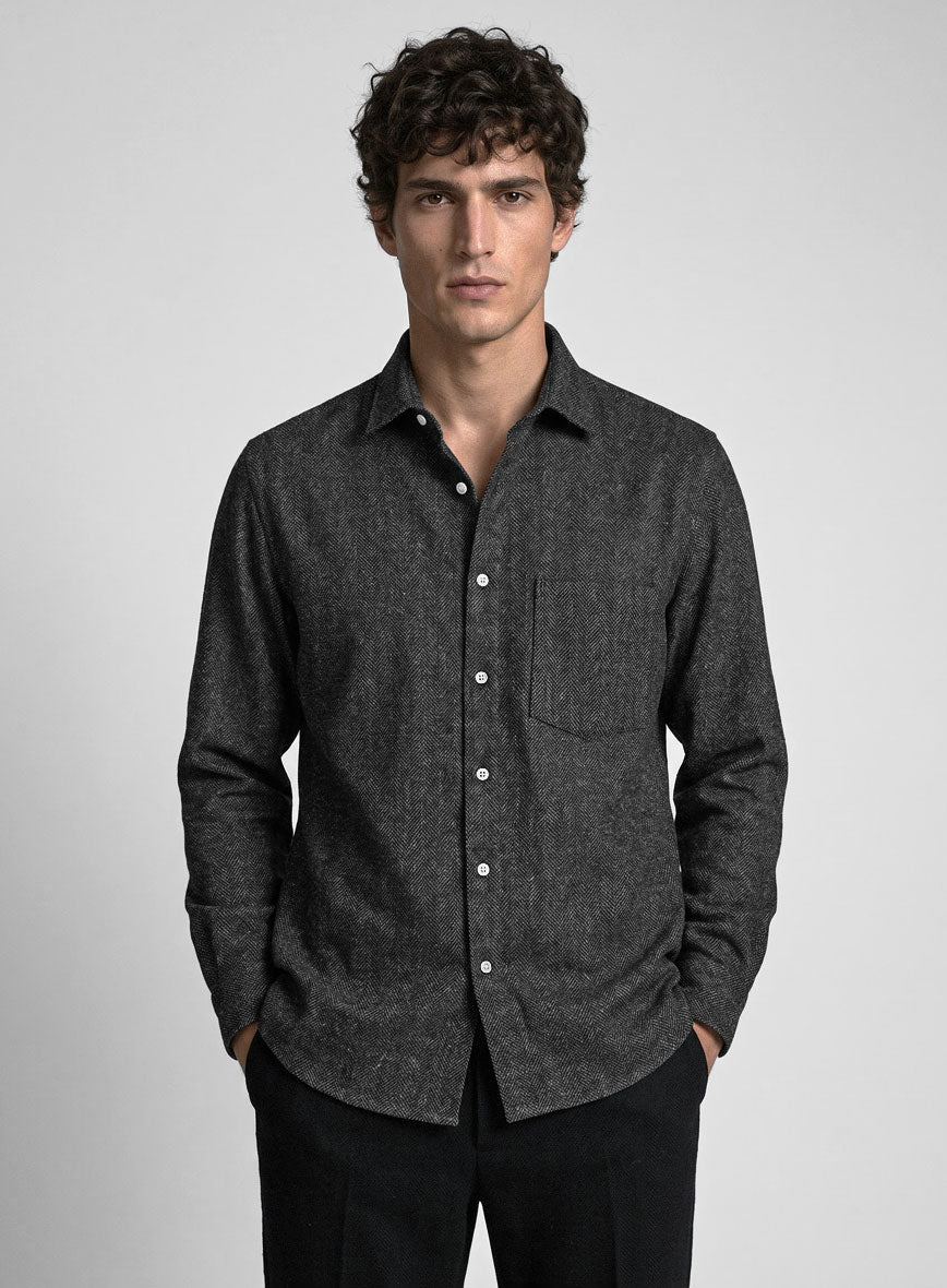 Charcoal Herringbone Tweed Shirt - StudioSuits