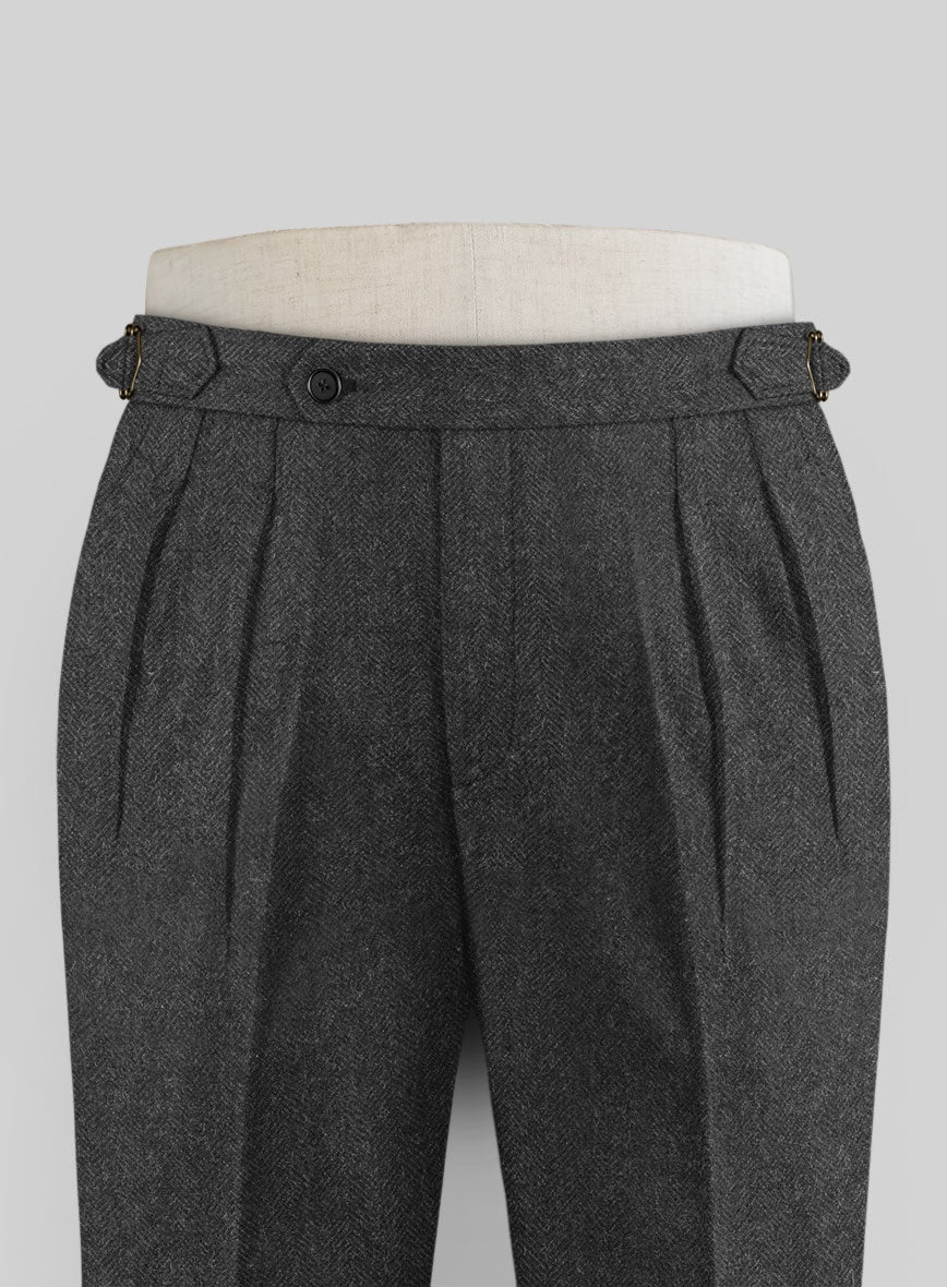 Charcoal Herringbone Highland Tweed Trousers - StudioSuits