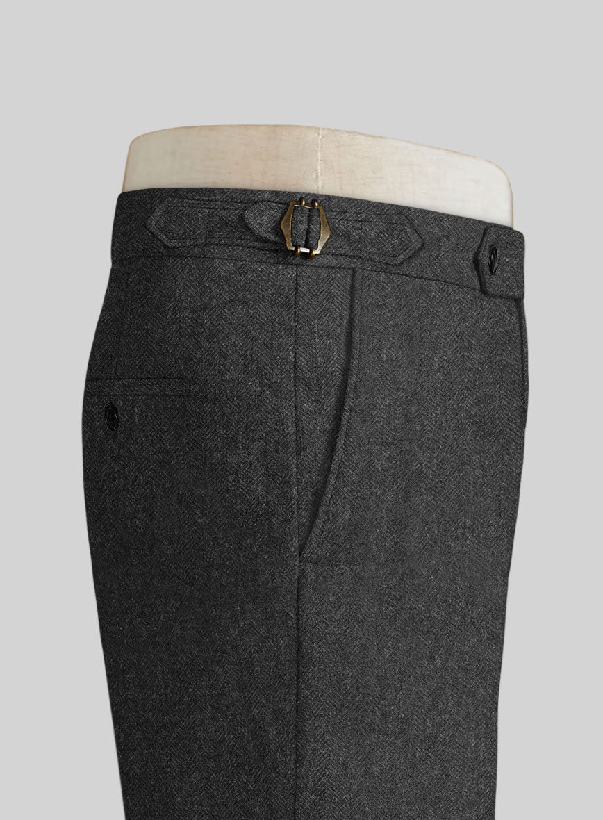 Charcoal Herringbone Highland Tweed Trousers - StudioSuits