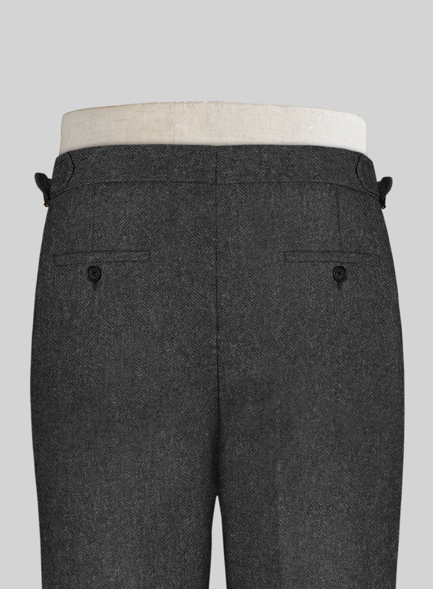 Charcoal Herringbone Highland Tweed Trousers - StudioSuits
