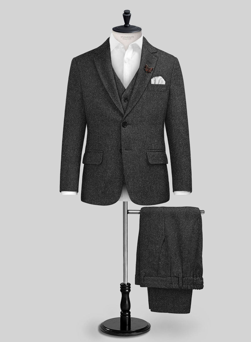 Charcoal Herringbone Tweed Boys Suit - StudioSuits