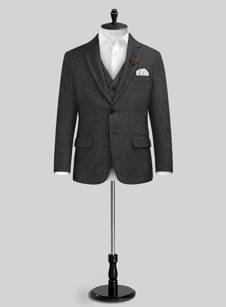 Charcoal Herringbone Tweed Boys Suit - StudioSuits