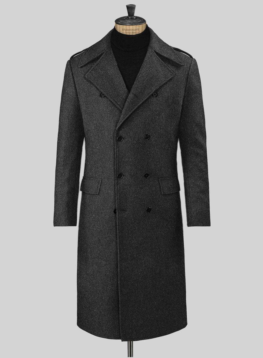 Charcoal Herringbone Tweed GQ Overcoat - StudioSuits