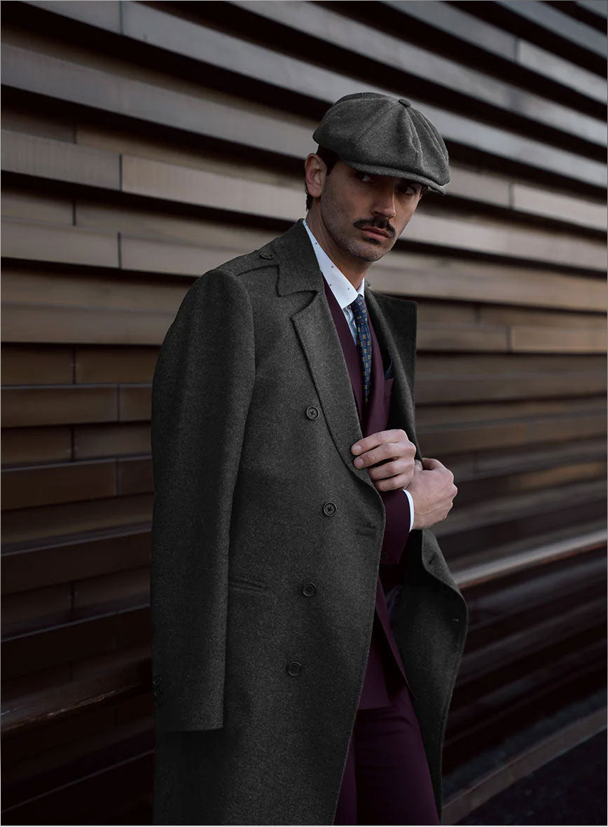 Charcoal Herringbone Tweed GQ Overcoat - StudioSuits