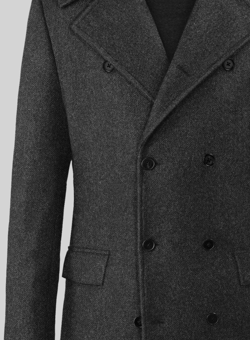 Charcoal Herringbone Tweed GQ Overcoat - StudioSuits