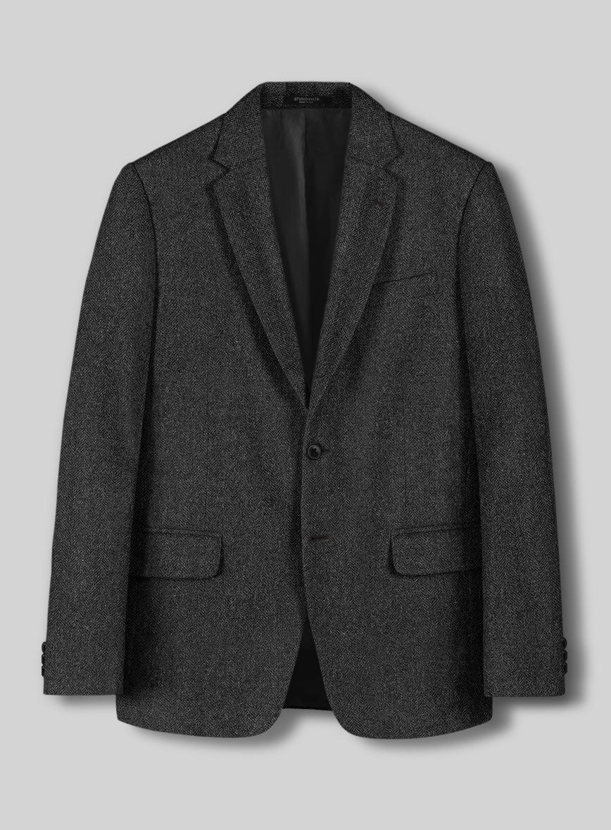 Charcoal Herringbone Tweed Jacket - StudioSuits