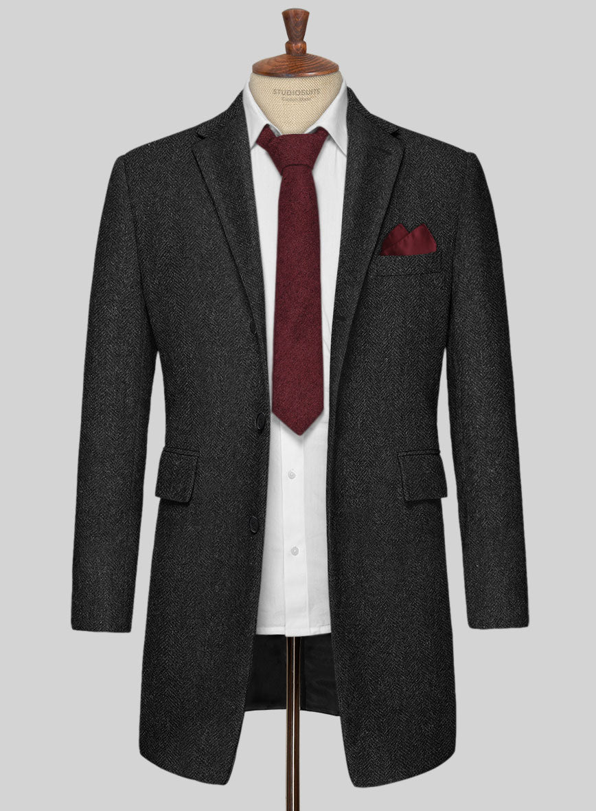 Charcoal Herringbone Tweed Overcoat - StudioSuits