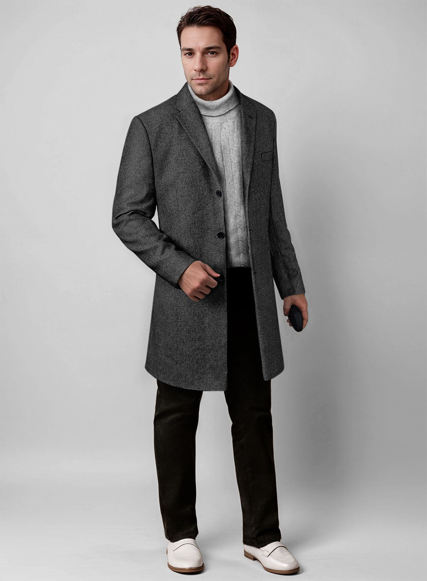Charcoal Herringbone Tweed Overcoat - StudioSuits