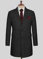 Charcoal Herringbone Tweed Overcoat - StudioSuits