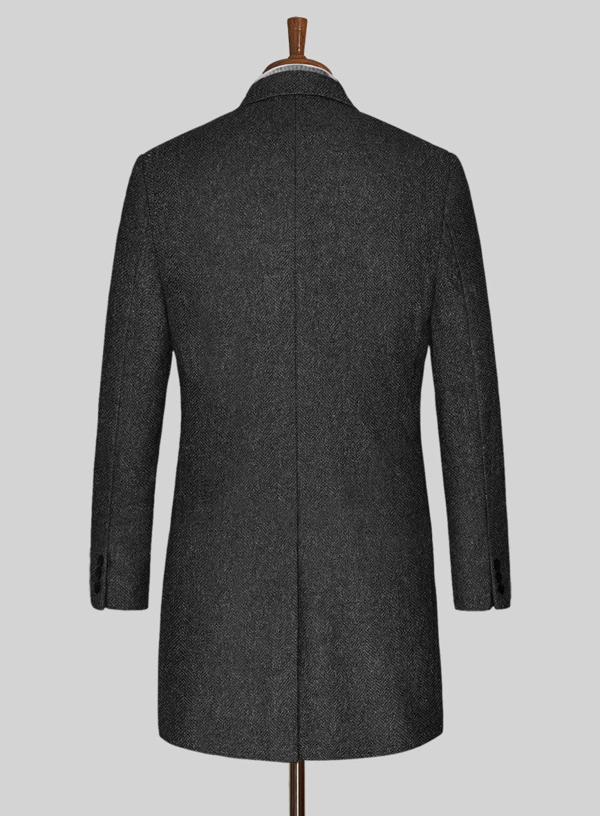Charcoal Herringbone Tweed Overcoat - StudioSuits