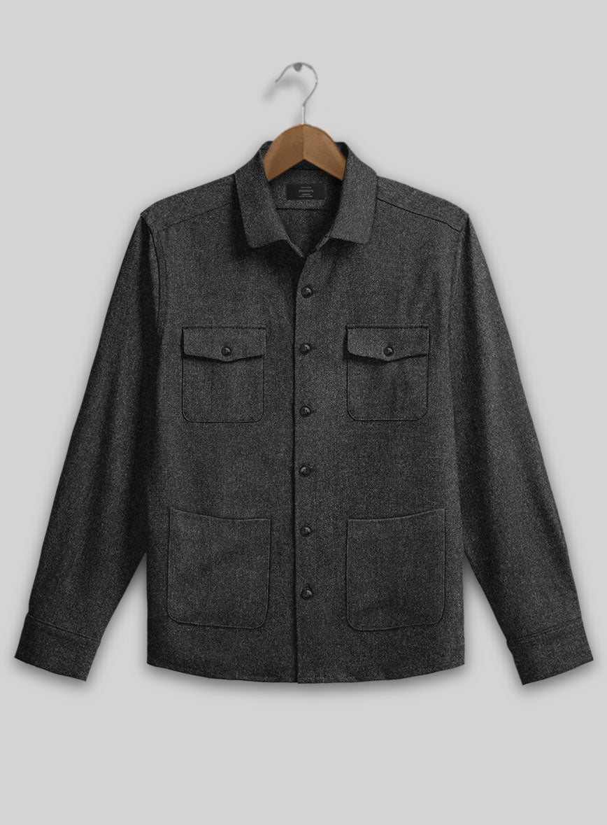 Charcoal Herringbone Tweed Overshirt - StudioSuits